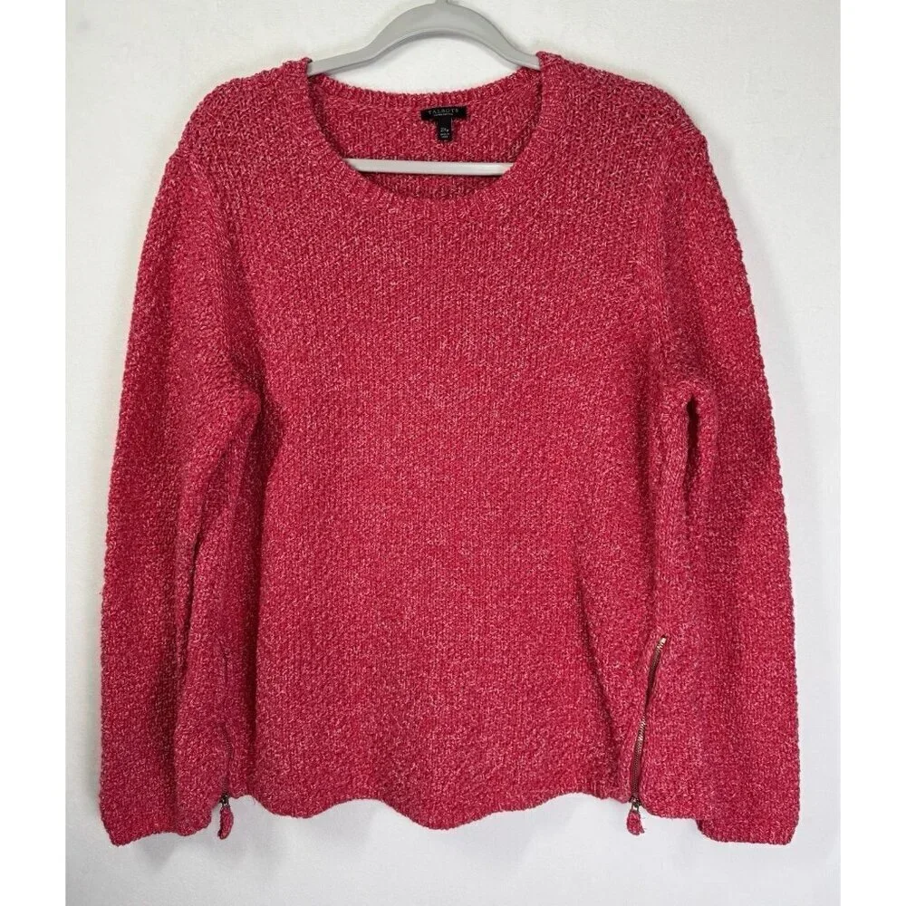 Talbots Textured Sweater Size 2XP Petite Pink Zipper Hem Chunky Knit Pullover